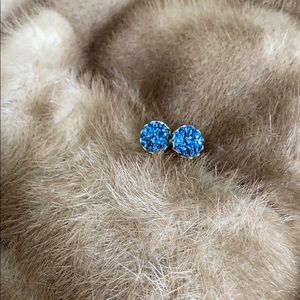 Navy Blue Druzy Stud Earrings